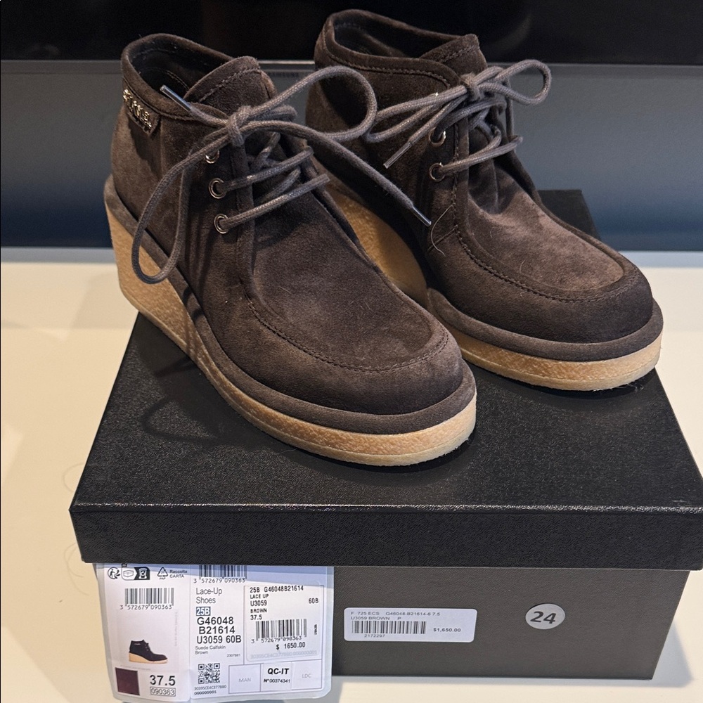 Chanel Suede Lace-Up Wedge Shoes